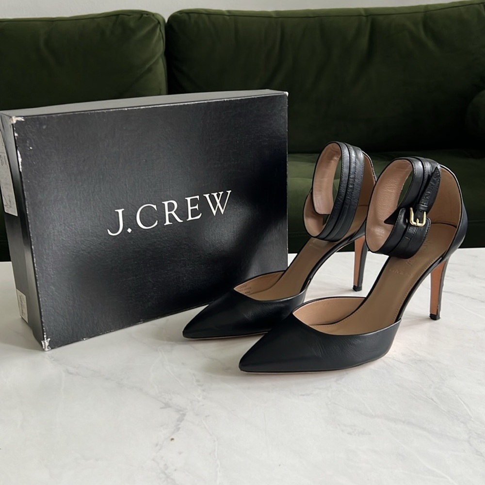 J.CREW QUINN BLACK LEATHER ANKLE CUFF PUMPS STILETTOS HEELS SIZE US 9 - Picture 3 of 11